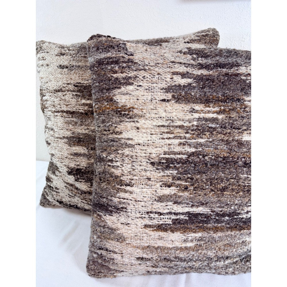 Woven Wool Blend Throw Pillow Covers 20x20 Brown Cream Set of 2 Ashley furniture
